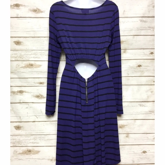Bebe Blue Black Striped High Low Cutout Dress - Picture 2 of 8